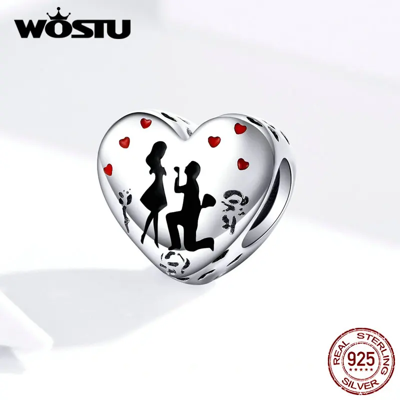 WOSTU Настоящее 925 пробы серебро предложение Свадьба Сердце Бусины талисманы подходят браслет ожерелье Свадебные украшения подарок FIC1403