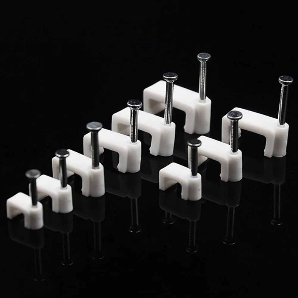 100Pcs DIY Wire Card Office Sub Line Multipurpose Trough With Nail Square Cable Clip Wall Fixing Mount Home Supplies Clamp