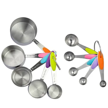 

10pcs 6 Color Stainless Steel Measuring Cups And Measuring Spoon Scoop Silicone Handle Kitchen Measuring Tool