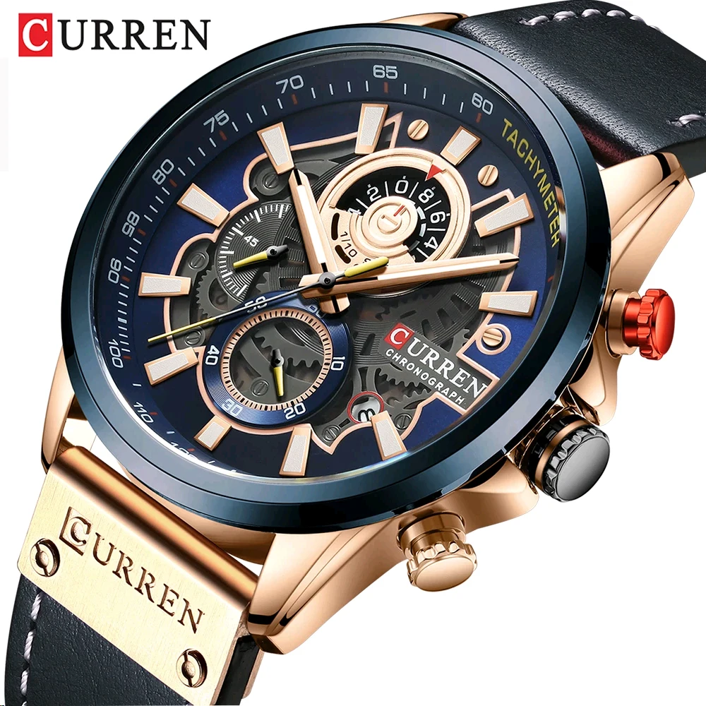 CURREN Luxury Quartz Watch Men Watches Creative Design Dial Man Wristwatch Waterproof Waterproof Leather Strap Male Clock 8380 afbeelding
