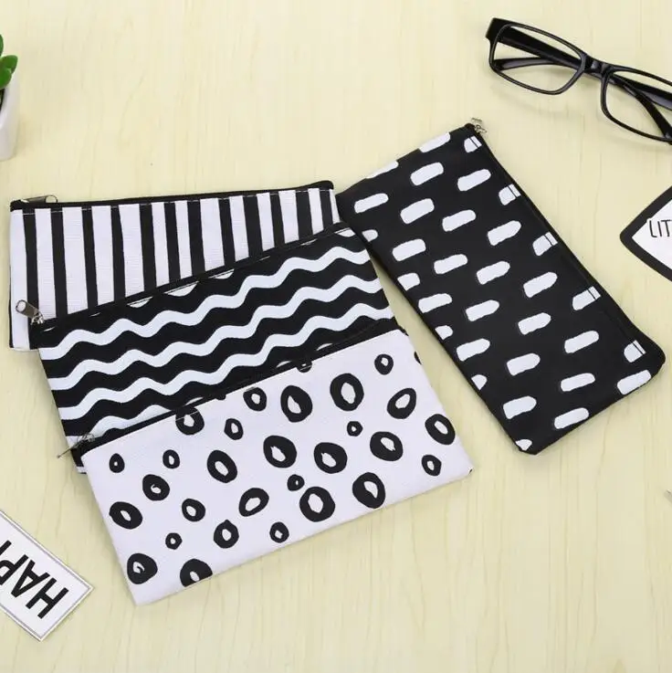 1 шт. черный белый в полоску холст пенал чехол для хранения канцелярских