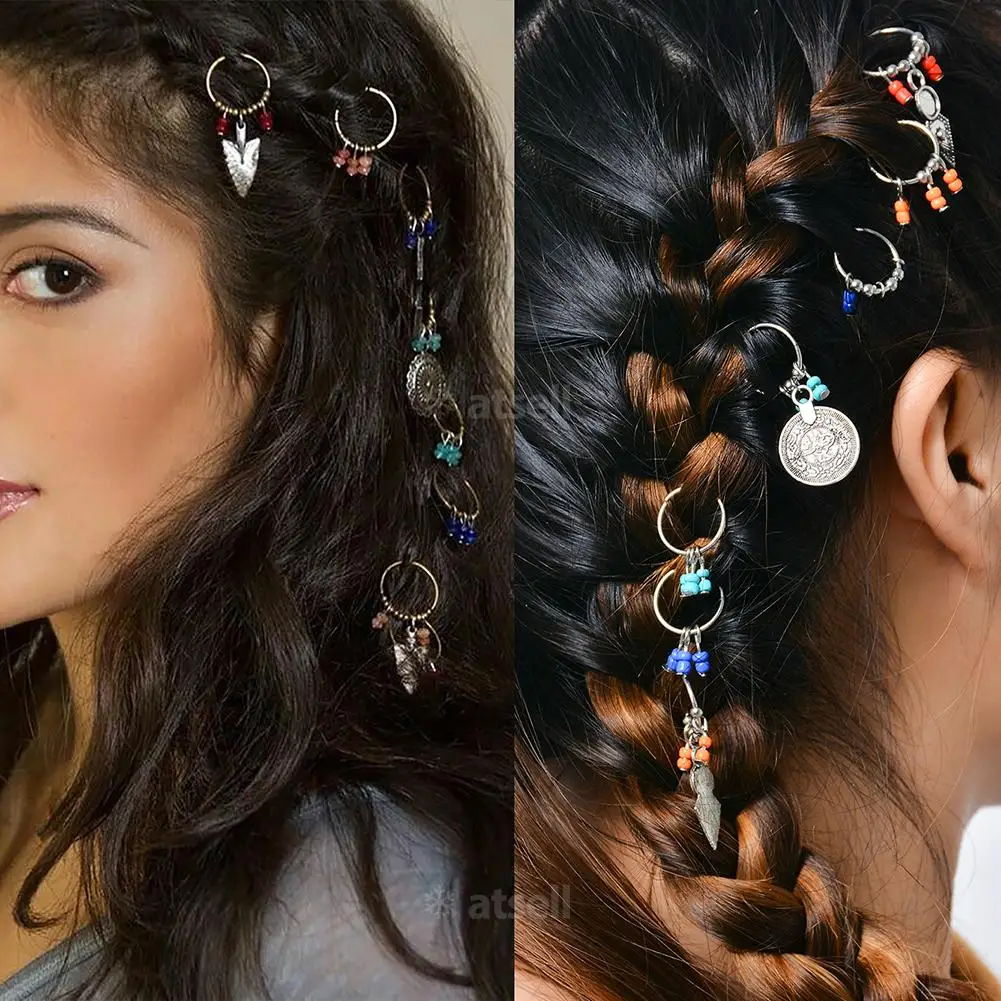 7/8 шт./набор кольца для волос с подвеской бусиной|beaded hair accessories|coins accessorieshair charms |
