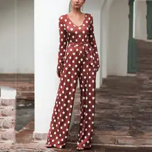 Rompers Womens Jumpsuit Strappy Dot Print Long Sleeve V-Neck Wide Leg Playsuit Overalls Ropa Mujer 2020 Autumn Spring New Hot E Rompers Womens Jumpsuit Strappy Dot Print Long Sleeve V-Neck Wide Leg Playsuit Overalls Ropa Mujer 2020 Autumn Spring New Hot E