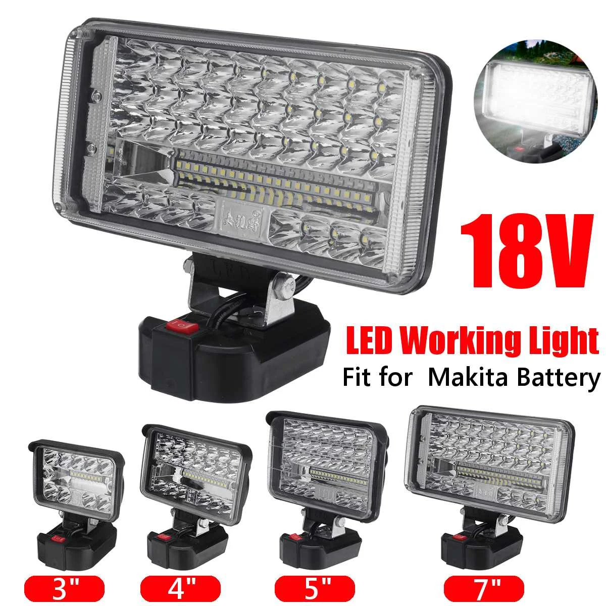 18V 3/4/5/7inch LED Working Light Lamp Li-ion Battery Supply for Makita Power Tool Electric Part Home Decoration | - Цена: 1 349,86 - 2 129,99 руб.