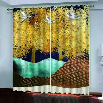 

gold forest curtains Customized 3d curtains simple and fresh modern cute cartoon thickening blackout curtains
