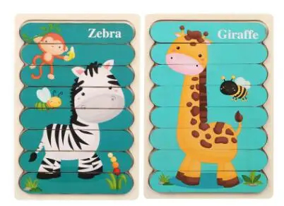 Double Sided Strip 3D Puzzles Baby Toy Wooden Montessori Materials Educational Toys For Children Large Bricks Kids Learning Toys Clear