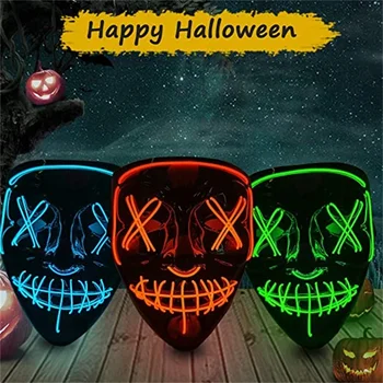 

Halloween LED Mask Purge Masks Election Mascara Costume DJ Party Light Up Masks Glow In Dark 10 Colors To Choose