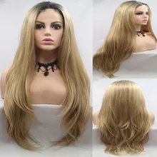 BM прямые синтетические волосы 1*4 парик на кружеве Омбре светильник блонд термостойкие волокна волос средний пробор для женщин парики на каждый день