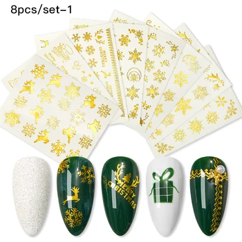 

8pcs/16pcs/30pcs Butterfly Christmas Snow Winter Nail Stickers DIY Nail Foil Nail Art Decorations Tips Sliders For Nails