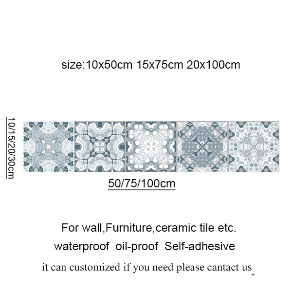 Spain Retro Wall Ceramic Arabic Tile Stickers Self-adhesive Decal for Bedroom Kitchen Waist Line Wall Decals Waterproof PVC DIY 5