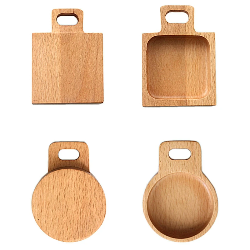 2PCS Small Dinner Plates Wooden Tray Food Snack Dessert Tea Dish Seasoning Sauce Food Dipping Dishes Plate Round Square