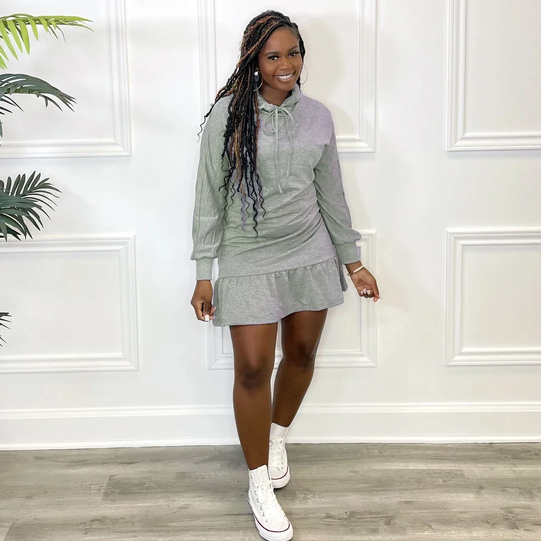 

Осенне-зимнее платье-свитер для женщин 2021 черное облегающее мини-платье с длинным рукавом Повседневные платья-свитшоты с капюшоном