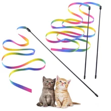 

Double-sided Rainbow Ribbon Funny Cat Stick Cat Toy with Plastic Plush Alloy Short Belt length 60cm Long belt length 120cm