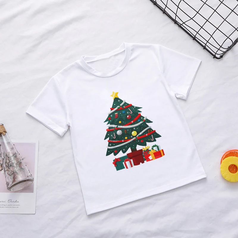 НОВАЯ РОЖДЕСТВЕНСКАЯ рубашка милые детские футболки для мальчиков с изображением дерева и звезды модная футболка для девочек футболка для отдыха с круглым вырезом в стиле Харадзюку - Цвет: 917