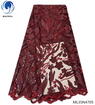 

Beautifical nigerian lace fabrics velvet lace fabrics african lace with sequins high quality fabrics dress 5yards/lot ML35N47