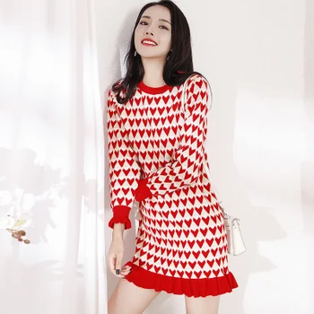 

2020 New Autumn Slim Vestido Sexy Women Knitted Dress Love Heart Shape Long Sleeve Bodycon Winter Dress Vestidos Elegantes