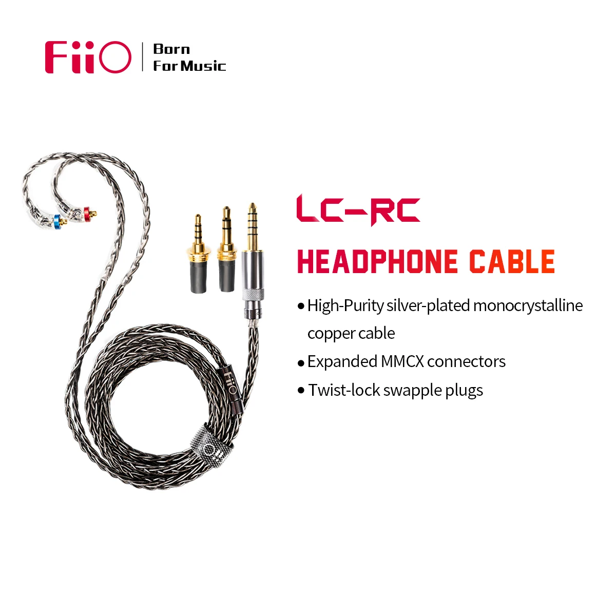 Кабель для наушников FiiO LC-RC MMCX высокочистый посеребренный монокристаллический