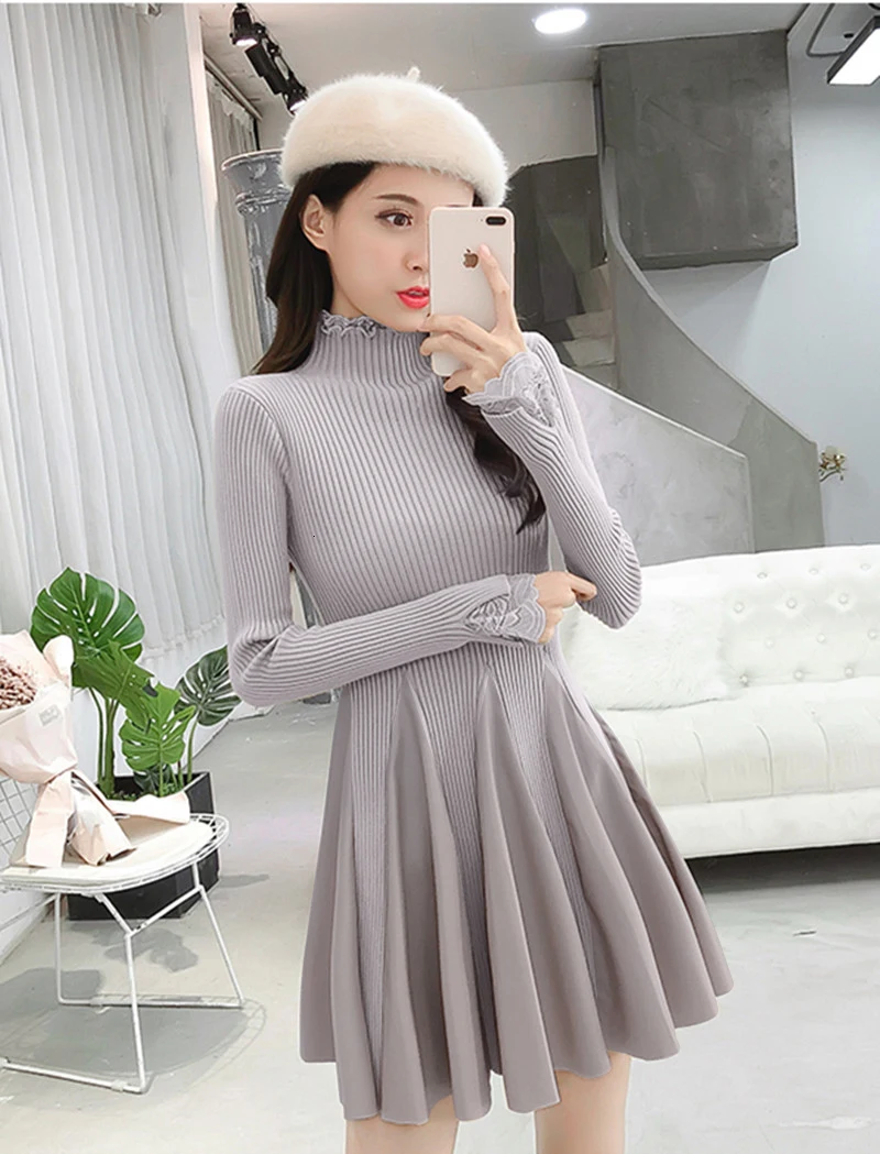 gray SHENGPALAE Новое весеннее темпераментное поступление Vestidos женское трикотажное платье из искусственной кожи с широкими рукавами 5D189 - Цвет: gray