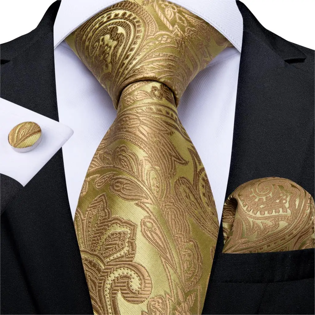 Модный мужской галстук, роскошный, золотой, синий, черный, полосатый, Пейсли, Шелковый, Свадебный галстук для мужчин, дизайнерская, Hanky, запонки, Подарочный галстук, набор - Цвет: SJT-7282