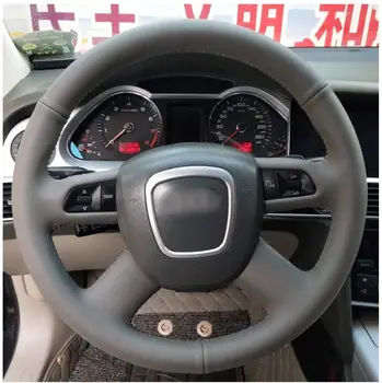 

HOT SALE DIY Hand-Stitched Cowhide Car Steering Wheel Cover Fit for Audi Old A4 B7 B8 A6 C6 2004-2011 Q5 2008-2012 Q7