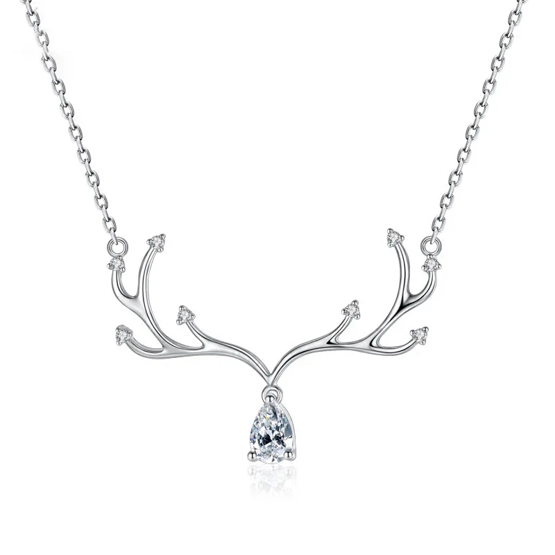 Shiny Tiny Crystal Circle Necklaces Pendants Silver Color Chain Necklace Jewelry Temperament Diamond Antler Pendant | Украшения и