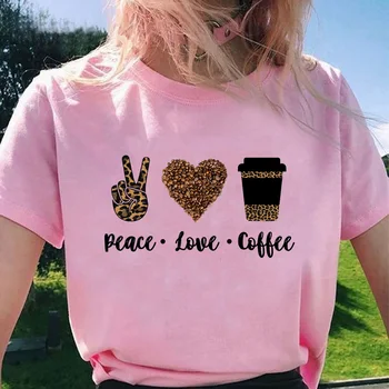 

Women T Shirt Peace Love Coffee Print T-shirts Femme Funny T Shirt Women 90s Hip Hop Punk Tee Shirt Hipster Streetwear Clothes