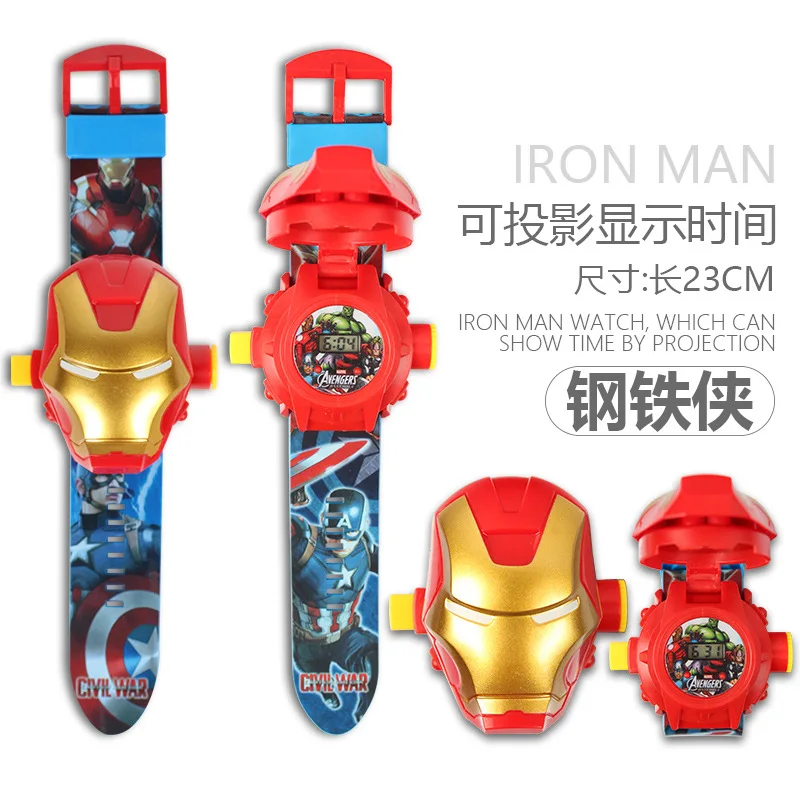 

Disney Iron Man Projector Children's 3d Cartoon Electronic Watch Projector Frozen Princess Luminous Boys And Girls Hello Kitty