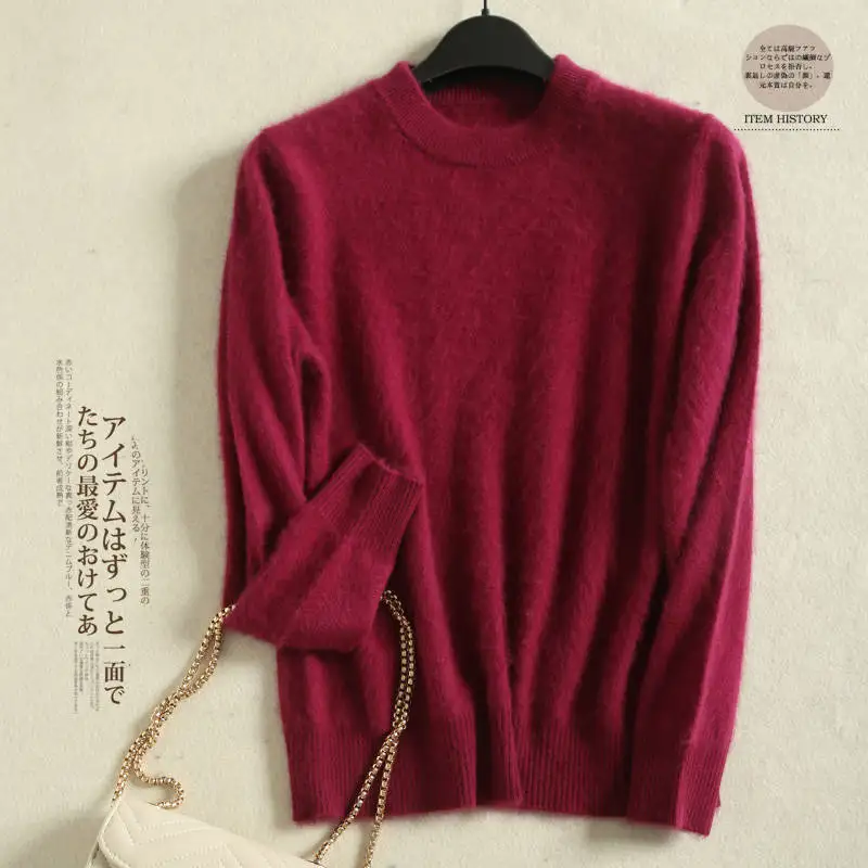 wine red WinterVery теплый свитер кашемир с норкой и пуловеры для женщин Осень Зима мягкий свитер Половина Водолазка женский базовый пуловер - Цвет: wine red