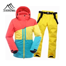 SAENSHINGWomen лыжный костюм зимний водонепроницаемый Женский лыжная куртка сноуборд брюки Термо дышащий дешевый открытый горный лыжный комплект