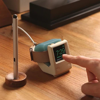 

Silicone Bicolor Retro Wireless Charger Stand for Apple Watch Series 54321 Charging Dock Holder Station for Iwatch 44mm/40mm