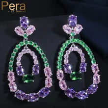Pera CZ в богемном стиле Большие Полые розовые фиолетовые зеленые кристаллы винтажные женские длинные висячие большие висячие серьги в подарок E210