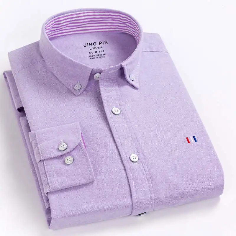 BOLUBAO Casual Brand Men's Lapel Shirts Male British Style Long Sleeve Shirts Mens Single-Breasted Dress Shirt Top - Цвет: LightPurple JF 05