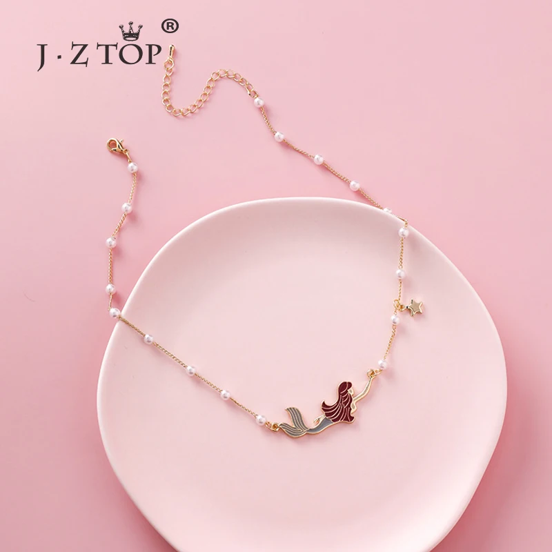 

New Fashion Mermaid Necklace Women Sweet Imitation Pearl Clavicle Chain Necklace Small Star Choker For Girls Party Birthday Gift
