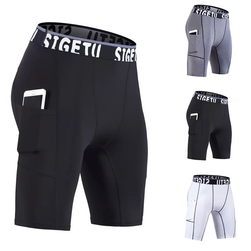 Трендовые мужские Компрессионные шорты, короткие облегающие шорты для бодибилдинга, дышащие мужские шорты с карманами для фитнеса