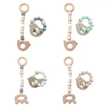 

Baby Wooden Teether Molar Bracelet Animal Shaped Pendant Teething Toy