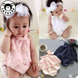 Кружевной комбинезон с цветочным узором для маленьких девочек, боди, Детская летняя комплект с комбинезоном, Одежда для новорожденных