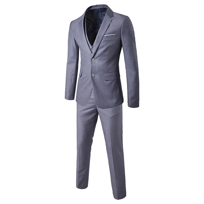 Мужские костюмы из 3 предметов(костюм+ жилет+ брюки), смокинг, костюмы жениха для мужчин, свадебное платье, мужской деловой Повседневный качественный тонкий мужской костюм - Цвет: Light gray
