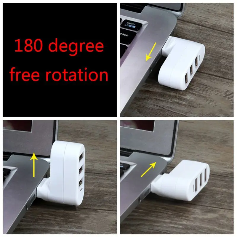 Вращающийся высокоскоростной usb-хаб 2,0 с 3 портами, usb-разветвитель, адаптер для ПК, ноутбука, планшета, ноутбука, поворачивается на 180