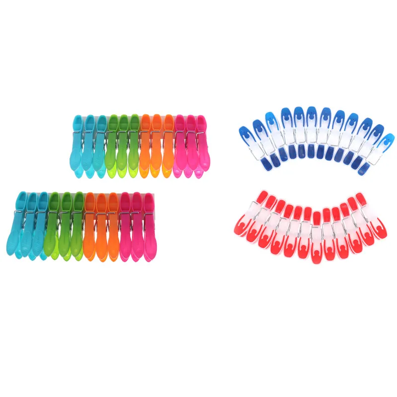 24Pcs Laundry Clothes Pis Hanging Pegs Clips Plastic Clothespins Hangers Kitchen Hanger Clip Mixed Color Windproof Laundry Clips