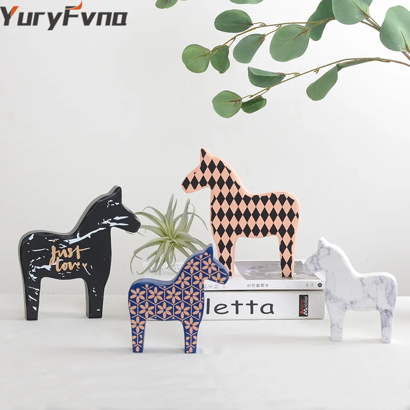 

YuryFvna Nordic Style Nursery Decoration Wooden Horse Figurine Statue Kid Children's Room Decoration Scandinavian for Room