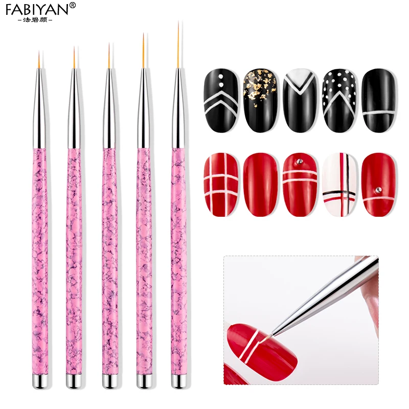 

7/9/11/15/20mm 5Pcs/set Nail Art Liner Brush Painting Drawing Flower DIY Pen UV Gel Tips Stripes Lines Design Manicure Tools