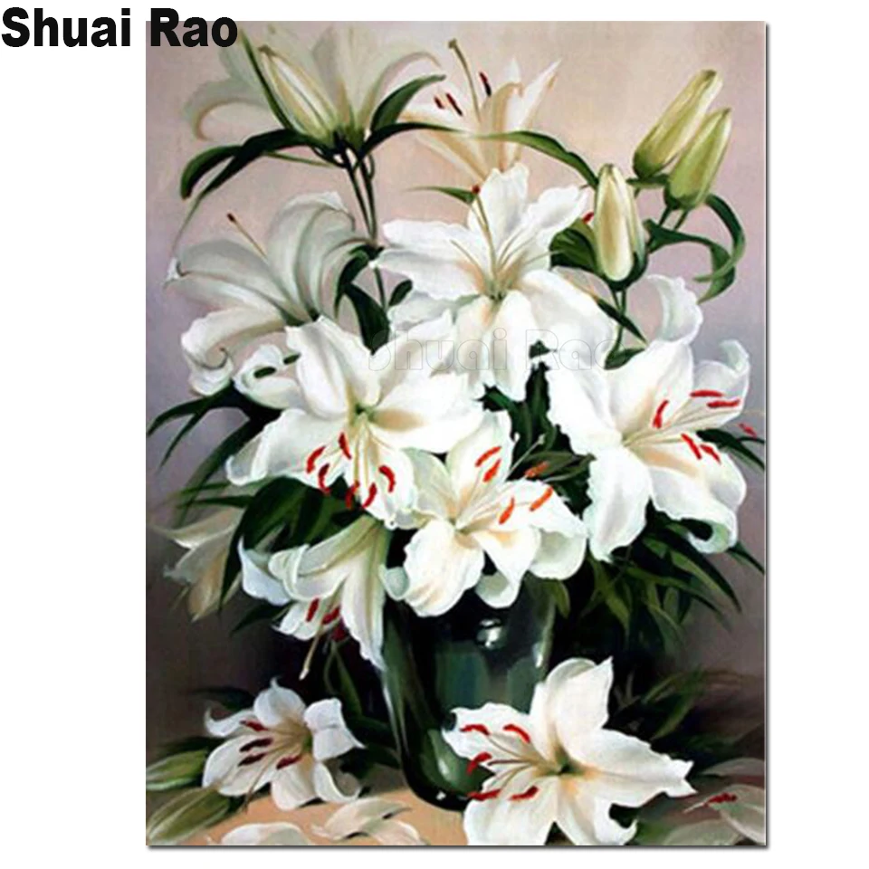 white lily diamond painting cross stitch 5d diy full square round embroidery mosaic set flower Drawing home Painting | Дом и сад
