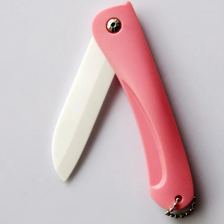Керамический складной карманный нож, мини портативный складной брелок, нож для резки фруктов, практичные принадлежности для кемпинга и улицы, ручные инструменты - Цвет: Pink