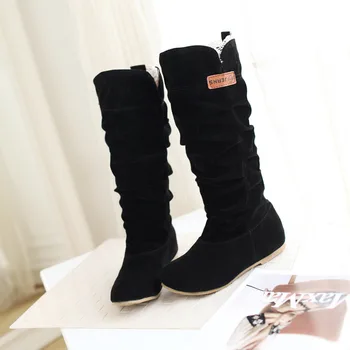 

2019 autumn and winter new in the boots lace lace matte ladies flat boots large size 35-43
