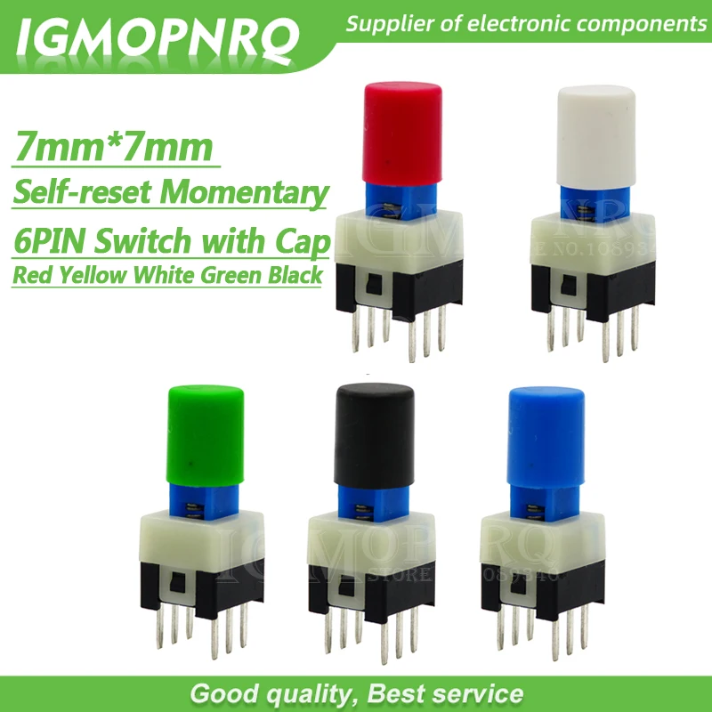 10Sets = 20PCS 7*7mm with cap Self reset Momentary Push Tactile Power Micro Switch Kit 6 Pin Button Switches | Электронные