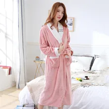 Симпатичная однотонная розовая Женская зимняя Фланелевая Пижама Халат-кимоно Удобная теплая одежда для сна Повседневная Мягкая банная одежда больших размеров