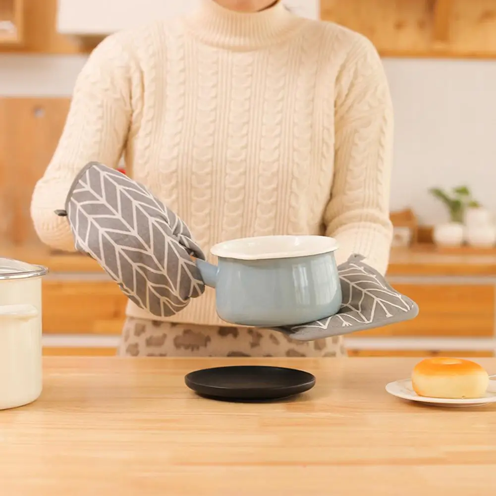 Yfashion хлопок лен изолированные перчатки + изоляционный коврик набор для кухни