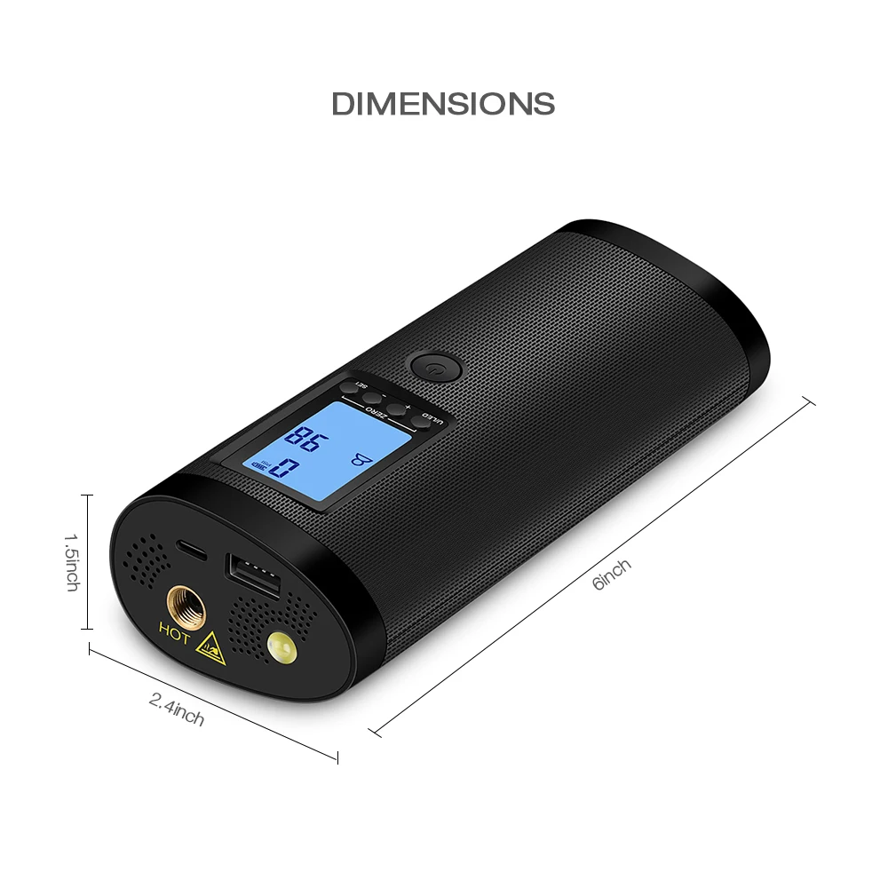 Zeepin Portable Inflatable Pump High Pressure Electric Motorcycle Barometer Flashlight 80LM 4000mAh Power Bank with USB Cable