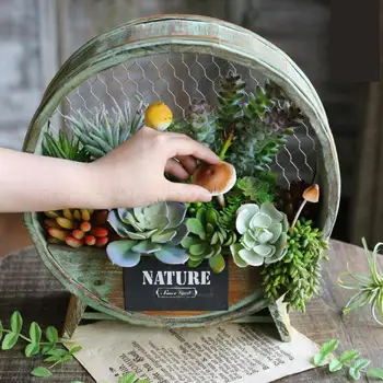 

American Country Do Old Wooden Fake Fleshy Flower Pot Composite Grafts Potted Box Ceramics Household Soft Outfit Furnishi