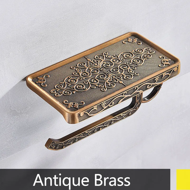 Antique Brass Ванная Черная бумажная вешалка для полотенец, алюминиевый античный держатель для мобильного телефона, Европейский бумажный ящик для полотенец, стеллаж для хранения - Color: Antique Brass